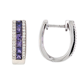 Sterling Silver Purple Sapphire with Diamond Hoops